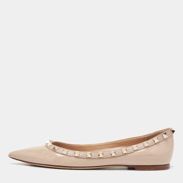 Pre Owned Valentino Beige Patent Leather Rockstud Ballet Flats Size 36.5