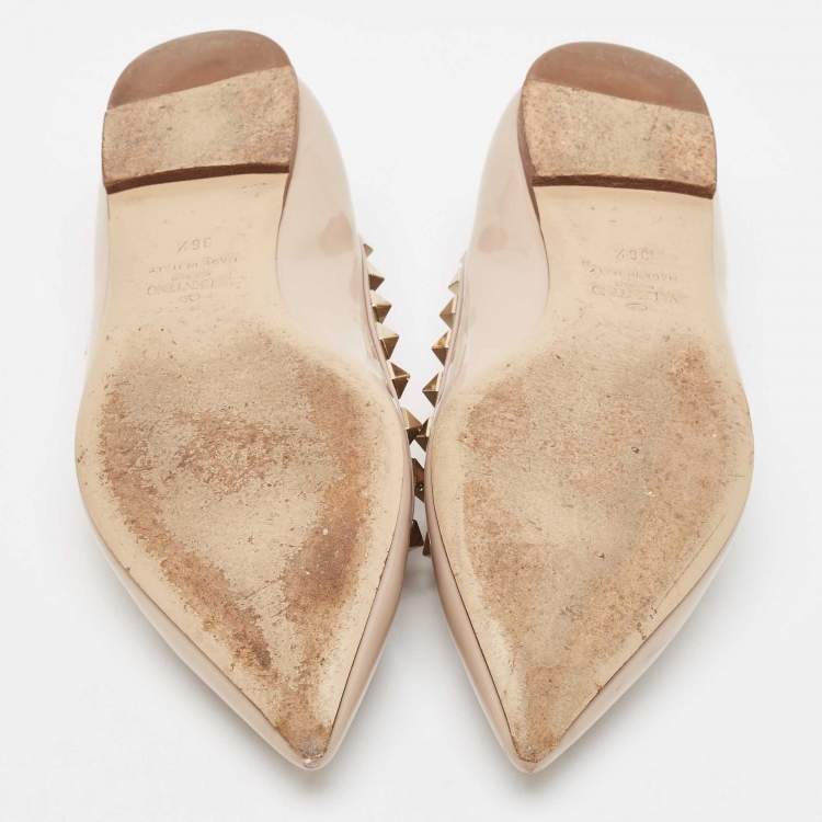 Pre Owned Valentino Beige Patent Leather Rockstud Ballet Flats Size 36.5