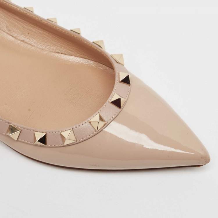 Pre Owned Valentino Beige Patent Leather Rockstud Ballet Flats Size 36.5