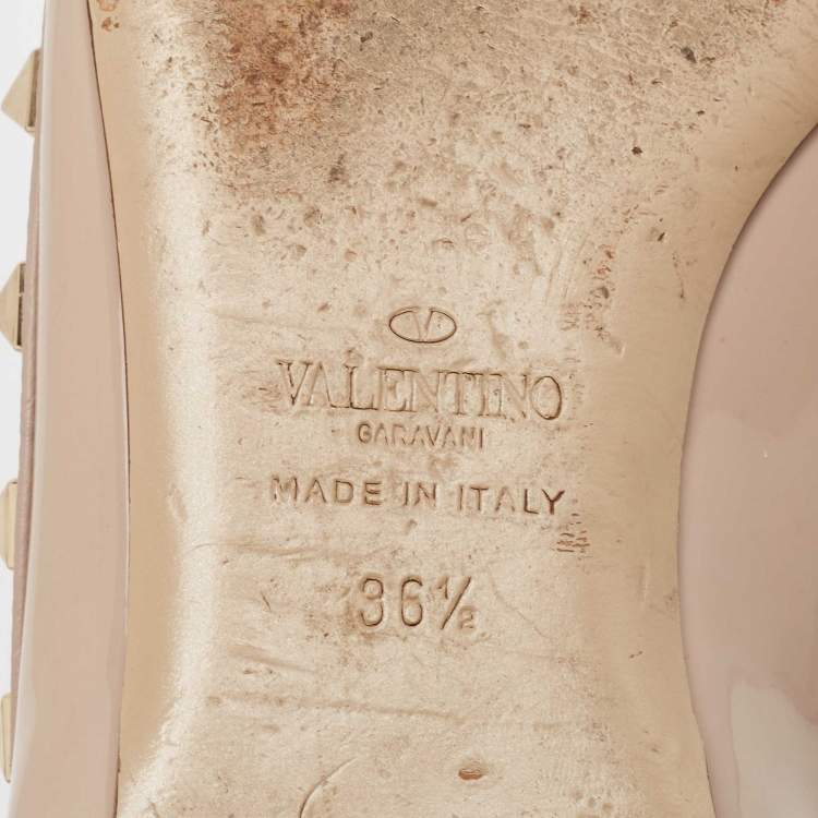 Pre Owned Valentino Beige Patent Leather Rockstud Ballet Flats Size 36.5