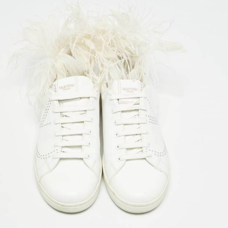 Pre Owned Valentino White Leather and Feather Backnet Sneakers Size 41