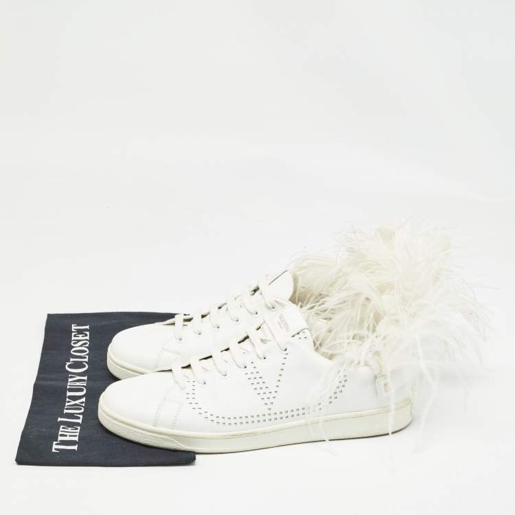 Pre Owned Valentino White Leather and Feather Backnet Sneakers Size 41