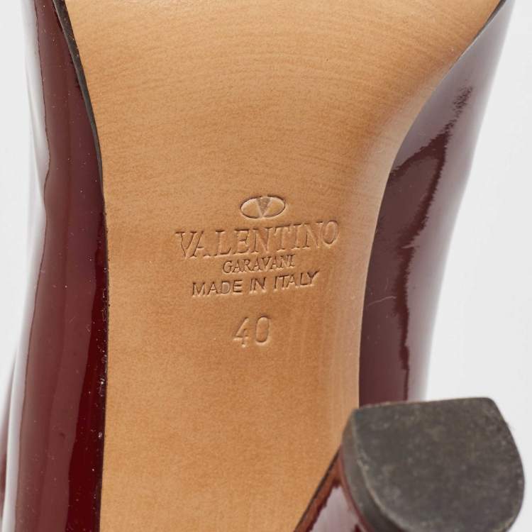 Pre Owned Valentino Burgundy Patent Leather Zip Detail Mid Calf Boots Size 40