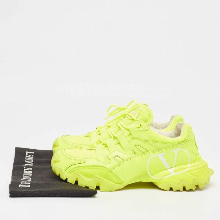 Pre Owned Valentino Green Leather and Mesh Climbers Sneakers Size 39.5