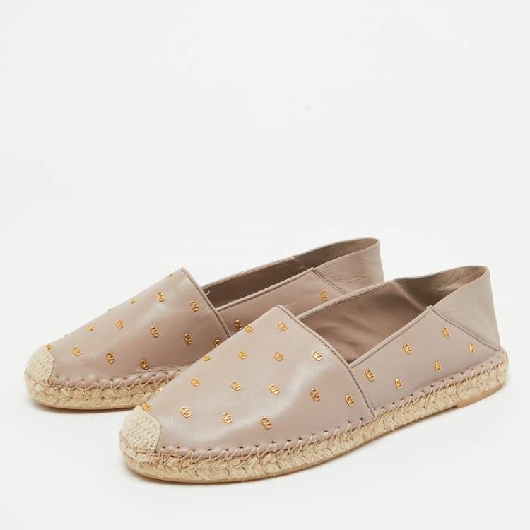 Pre Owned Valentino Dusty Pink Leather Metal Vlogo Detail Espadrille Flats Size 38