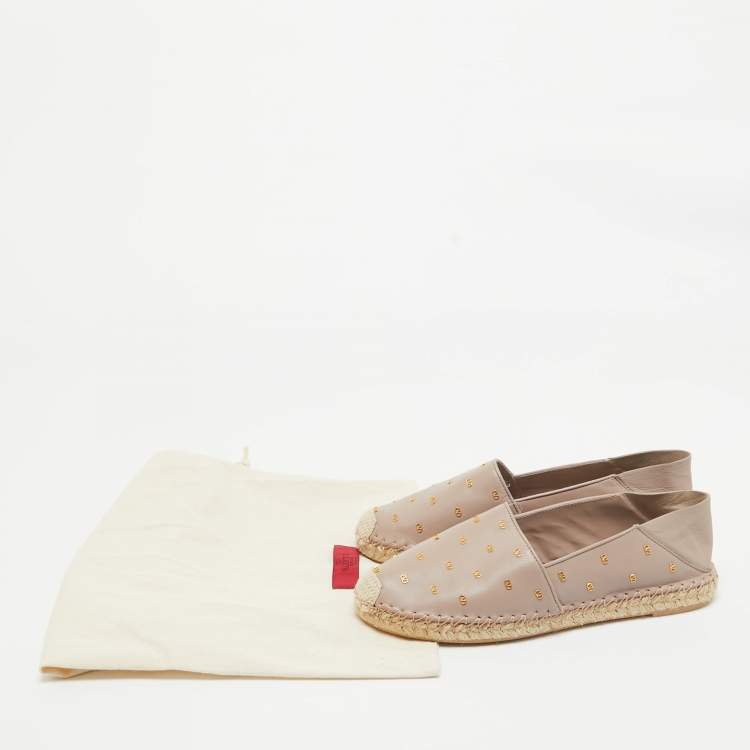 Pre Owned Valentino Dusty Pink Leather Metal Vlogo Detail Espadrille Flats Size 38