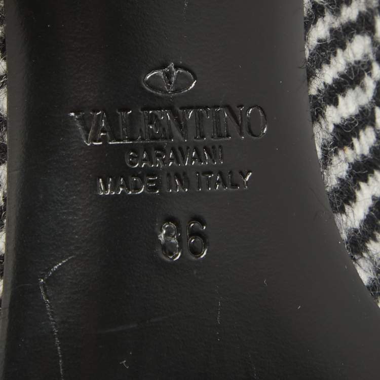 Pre Owned Valentino Black/White Wool Escape V Logo Pointed Toe Ankle Booties Size 36