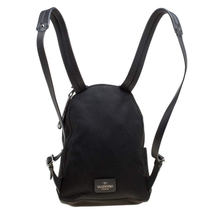 Pre Owned Valentino Black Canvas Embroidered Butterfly Backpack 