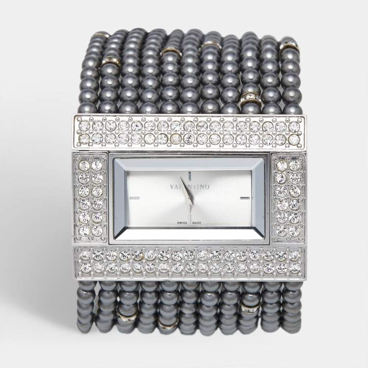 Pre Owned Valentino Silver Stainless Steel 52376 Women's Wristwatch 45 mm