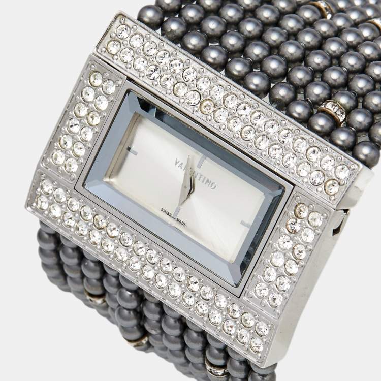 Pre Owned Valentino Silver Stainless Steel 52376 Women's Wristwatch 45 mm