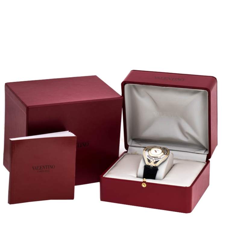Pre Owned Valentino White Two Tone Stainless Steel Classic V58 Women's Wristwatch 42 mm
