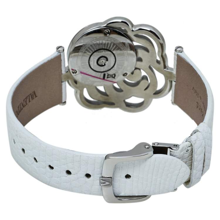 Pre Owned Valentino White Stainless Steel Rosier Baselworld V55 Women's Wristwatch 40MM