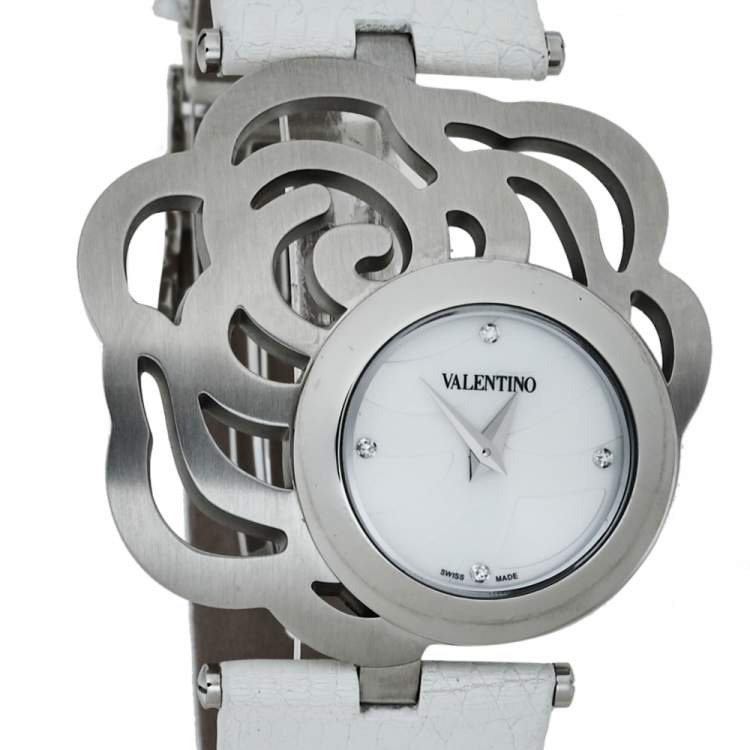 Pre Owned Valentino White Stainless Steel Rosier Baselworld V55 Women's Wristwatch 40MM