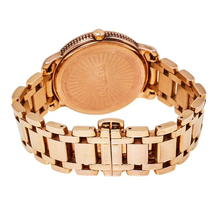 Pre Owned Valentino Mother of Pearl Rose Gold Plated Stainless Steel V56 Women's Wristwatch 36 mm