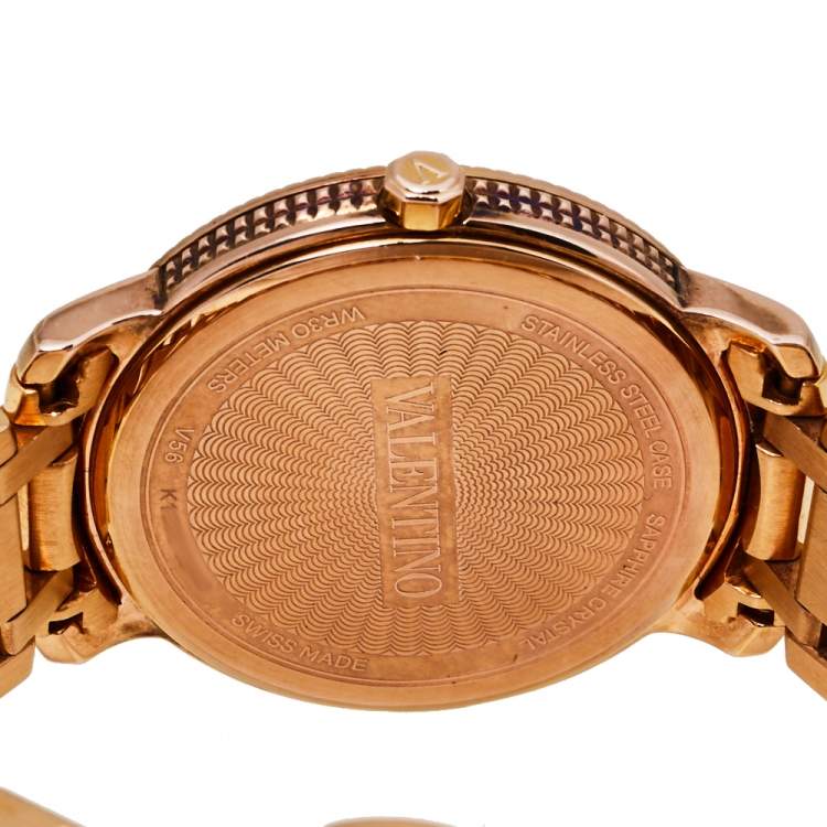 Pre Owned Valentino Mother of Pearl Rose Gold Plated Stainless Steel V56 Women's Wristwatch 36 mm