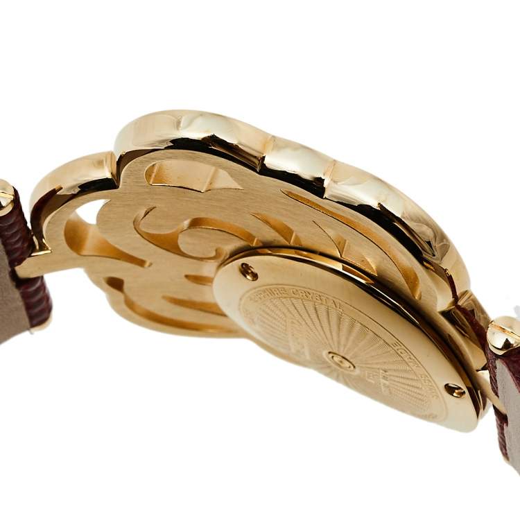 Pre Owned Valentino Red Yellow Gold Tone Stainless Steel Rosier Baselworld V55 Women's Wristwatch 25 mm