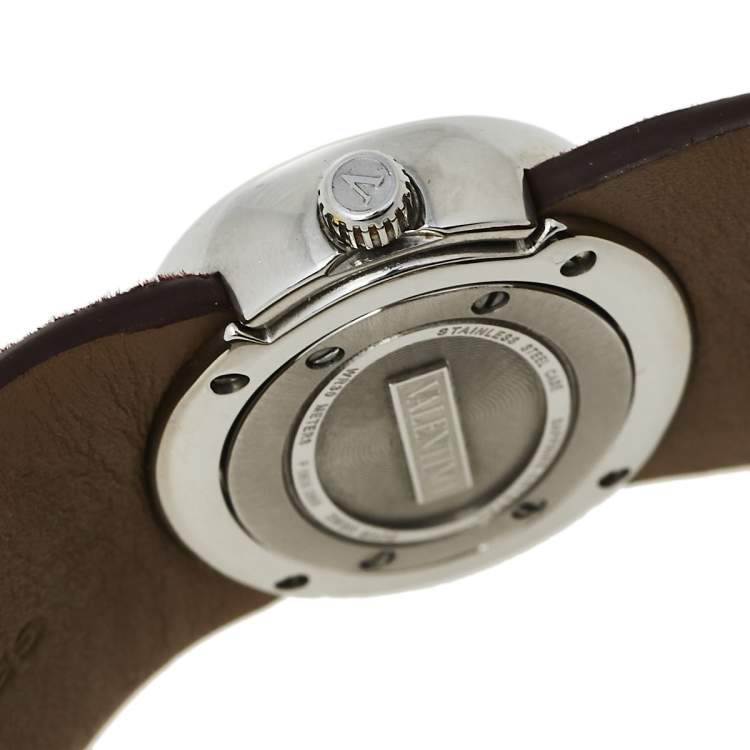Pre Owned Valentino Burgundy Stainless Steel & Leather Signature Women's Wristwatch 36 mm