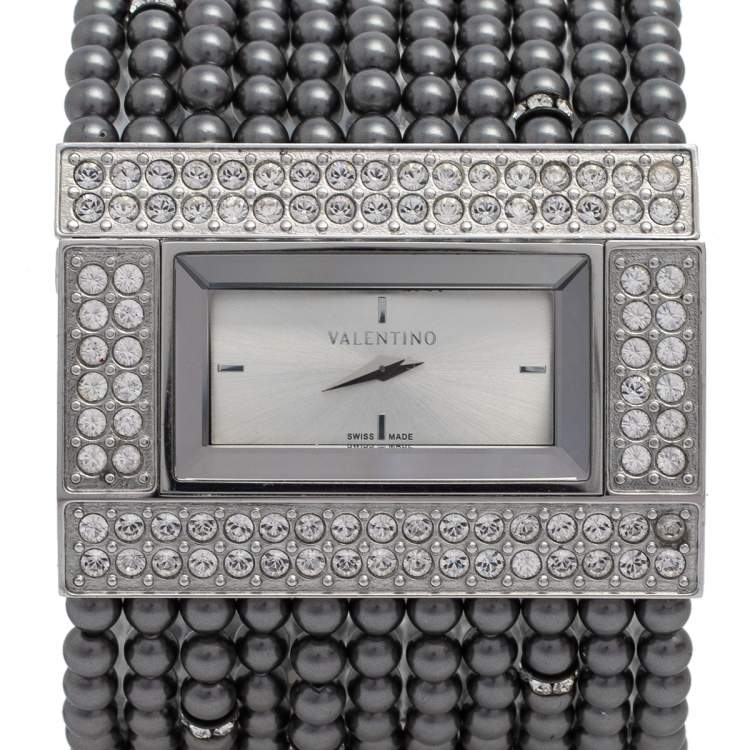 Pre Owned Valentino Silver Stainless Steel 52376 Women's Wristwatch 45 mm
