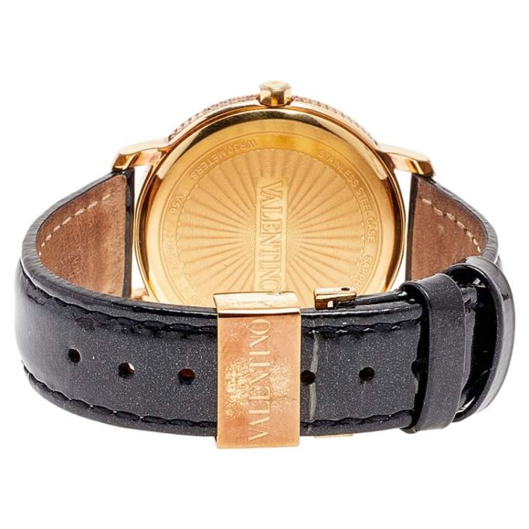 مملوكة مسبقًا Valentino Black Rose Gold Plated Stainless Steel V56 Women's Wristwatch 36 mm