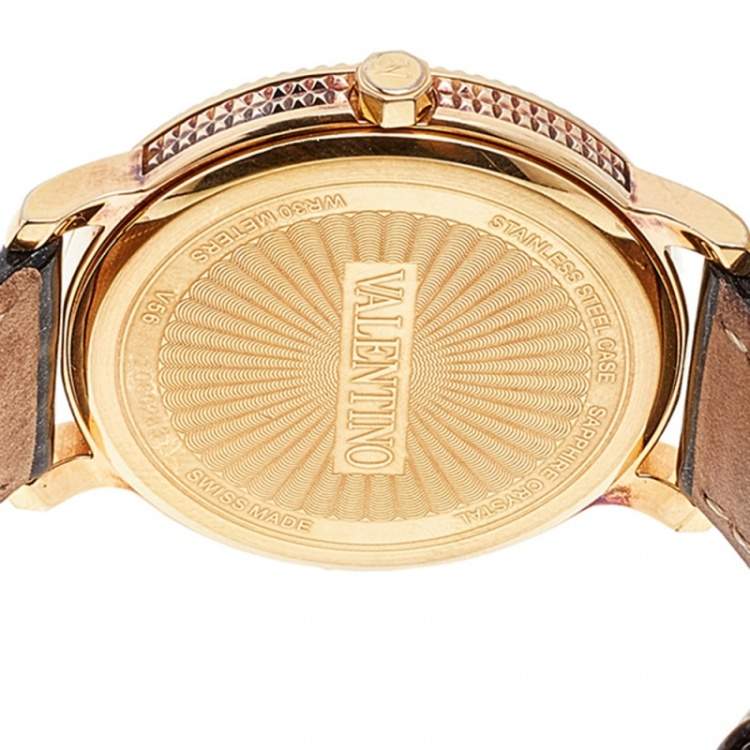 مملوكة مسبقًا Valentino Black Rose Gold Plated Stainless Steel V56 Women's Wristwatch 36 mm