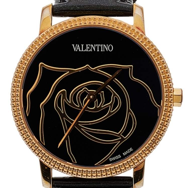 مملوكة مسبقًا Valentino Black Rose Gold Plated Stainless Steel V56 Women's Wristwatch 36 mm