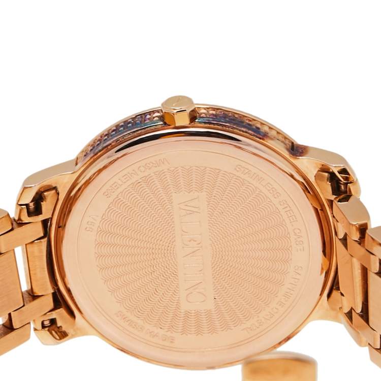 Pre Owned Valentino Mother of Pearl Rose Gold Plated Stainless Steel V56 Women's Wristwatch 36 mm