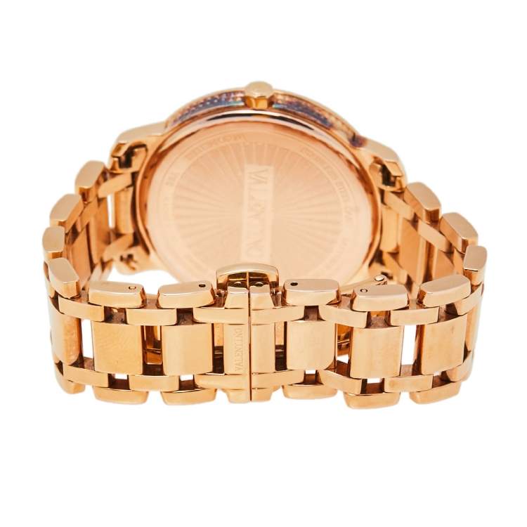 Pre Owned Valentino Mother of Pearl Rose Gold Plated Stainless Steel V56 Women's Wristwatch 36 mm
