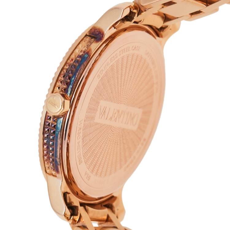 Pre Owned Valentino Mother of Pearl Rose Gold Plated Stainless Steel V56 Women's Wristwatch 36 mm
