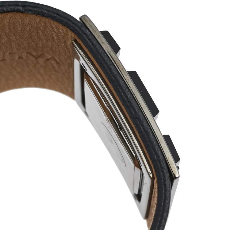 Pre Owned Valentino Black PVD Coated Stainless Steel Leather Fascia 87.51.100.025 Women's Wristwatch 53 mm