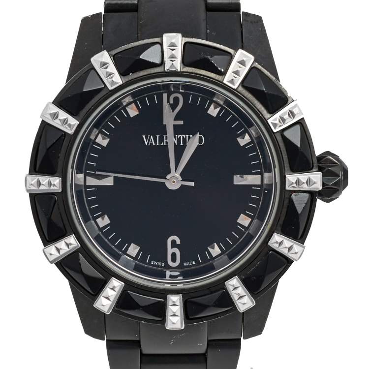 Pre Owned Valentino Black PVD Coated Stainless Steel V54 Women's Wristwatch 38 mm