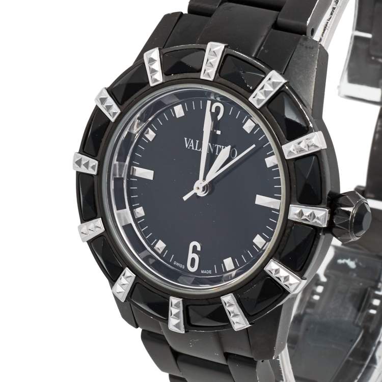 Pre Owned Valentino Black PVD Coated Stainless Steel V54 Women's Wristwatch 38 mm