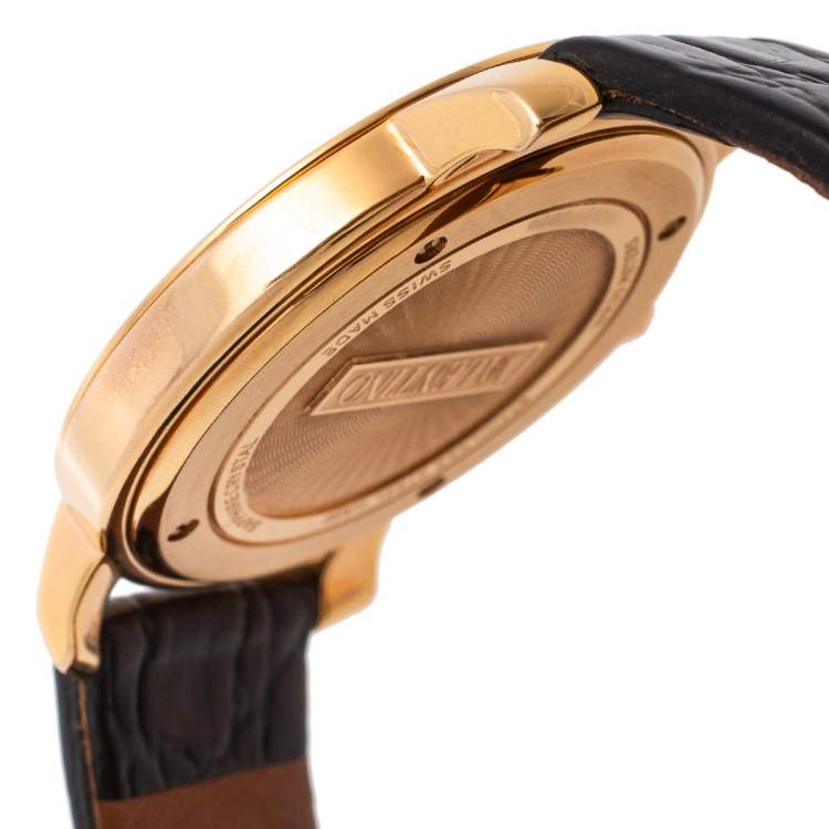 Pre Owned Valentino Metallic Black Rose Gold Plated Stainless Steel Leather Histoire Women's Wristwatch 37 mm