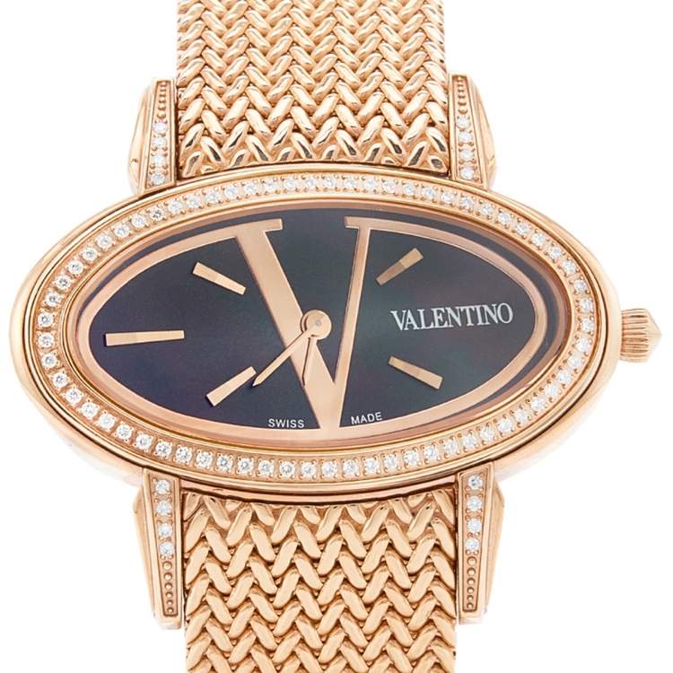 مملوكة مسبقًا Valentino Black Rose Gold Plated Stainless Steel Seduction Women's Wristwatch 40 mm