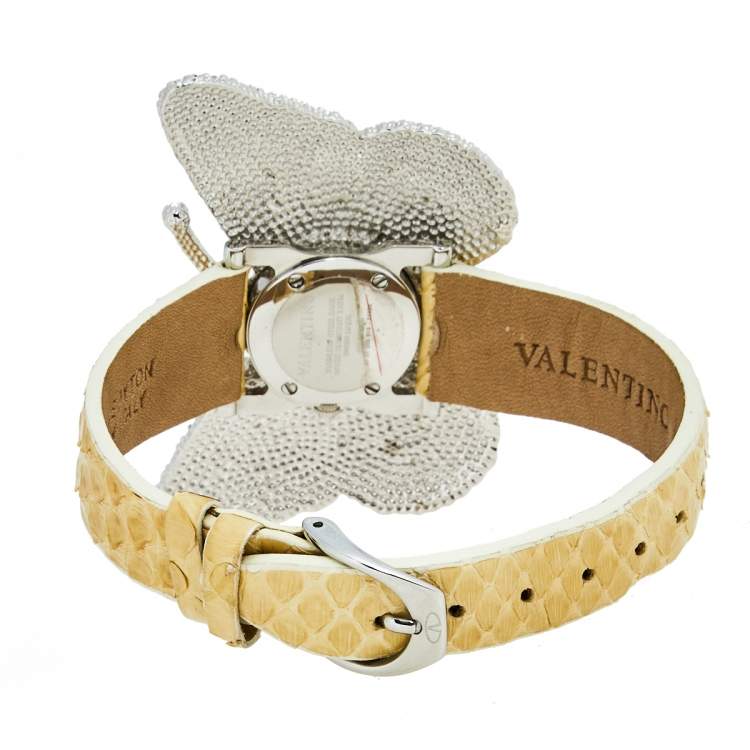 Pre Owned Valentino Mother of Pearl Stainless Steel Python 8751285015 Women's Wristwatch 46 mm