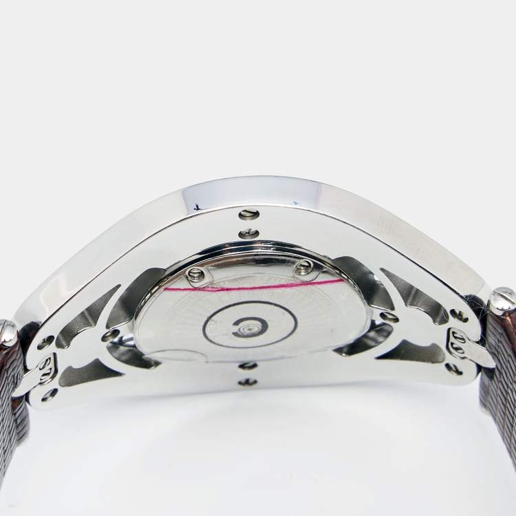 Pre Owned Valentino White Two Tone Stainless Steel Leather  Classic V58 Women's Wristwatch 42 mm