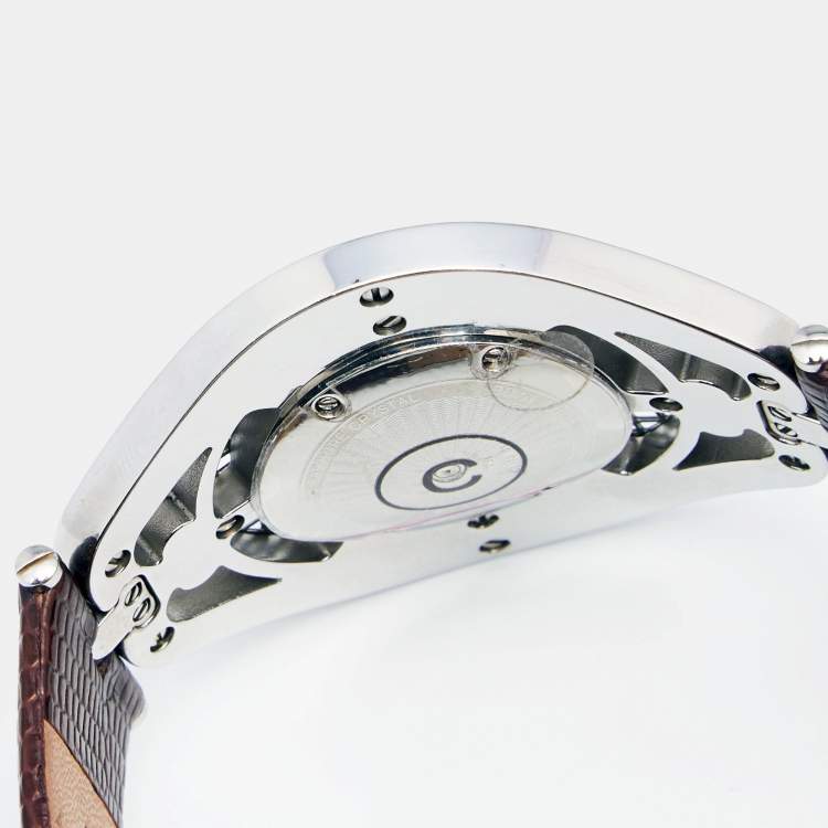 Pre Owned Valentino White Two Tone Stainless Steel Leather  Classic V58 Women's Wristwatch 42 mm