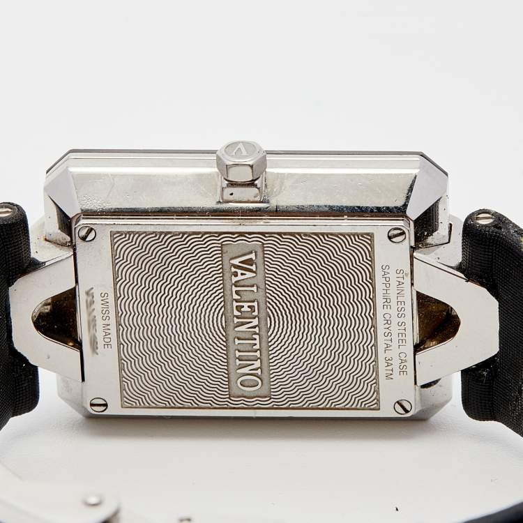 Pre Owned Valentino Black Stainless Steel Satin V36 Women's Wristwatch 23 mm