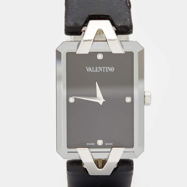 Pre Owned Valentino Black Stainless Steel Satin V36 Women's Wristwatch 23 mm