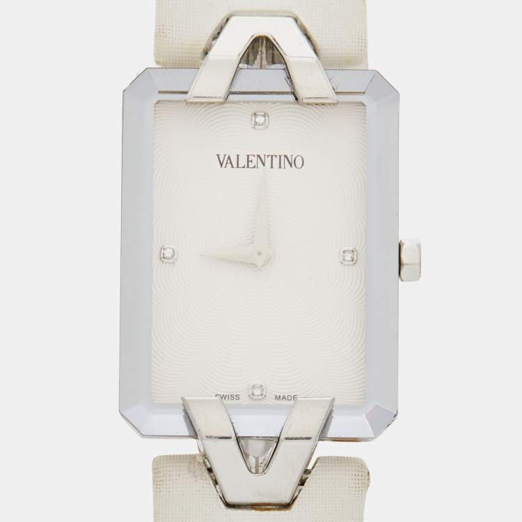 Pre Owned Valentino White Stainless Steel Satin V36 Women's Wristwatch 23 mm