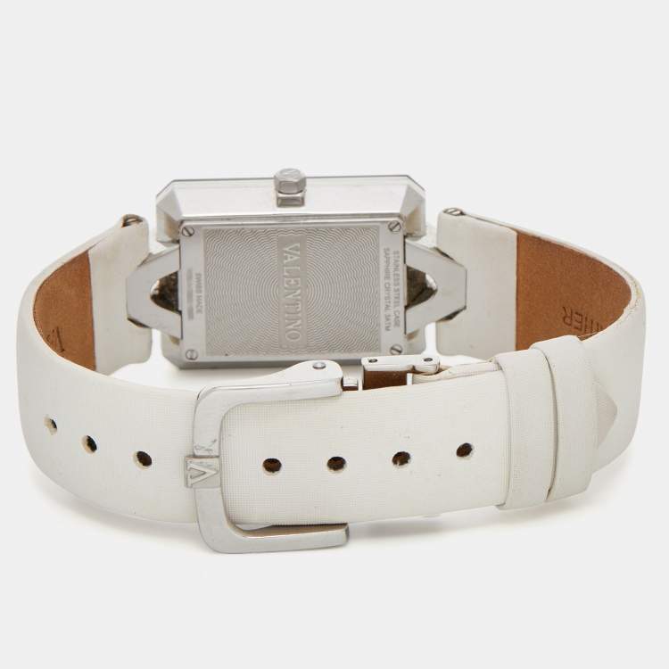 Pre Owned Valentino White Stainless Steel Satin V36 Women's Wristwatch 23 mm