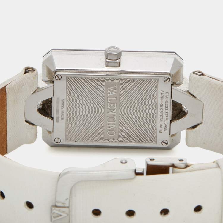 Pre Owned Valentino White Stainless Steel Satin V36 Women's Wristwatch 23 mm
