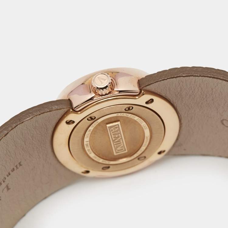 Pre Owned Valentino Silver Rose Gold Plated Stainless Steel Lizard Leather Seduction Women's Wristwatch 36 mm