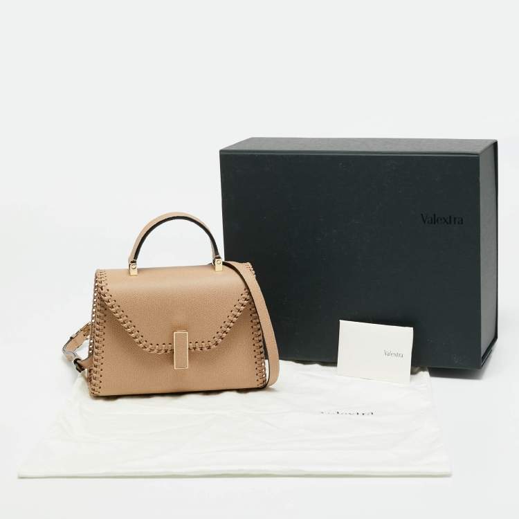 Pre Owned Valextra Iside Micro Beige Leather Top Handle Bag