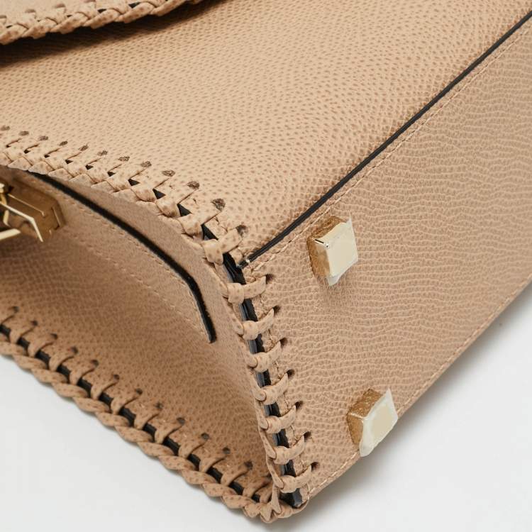 Pre Owned Valextra Iside Micro Beige Leather Top Handle Bag