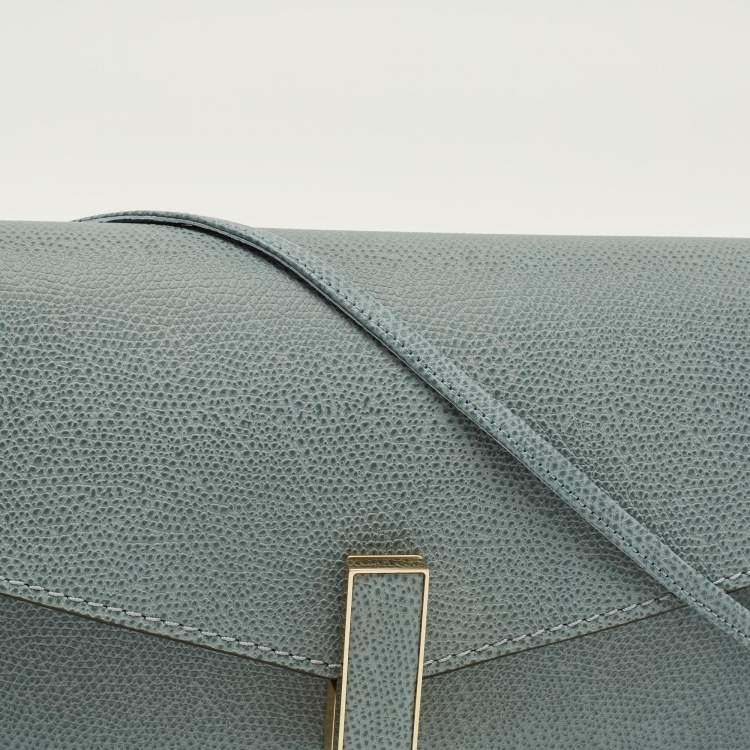 Pre Owned Valextra Iside Light Textured Blue Leather Strap Clutch