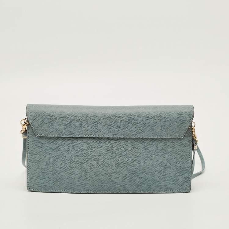Pre Owned Valextra Iside Light Textured Blue Leather Strap Clutch