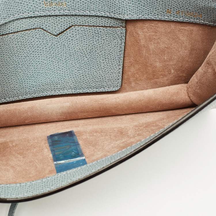 Pre Owned Valextra Iside Light Textured Blue Leather Strap Clutch
