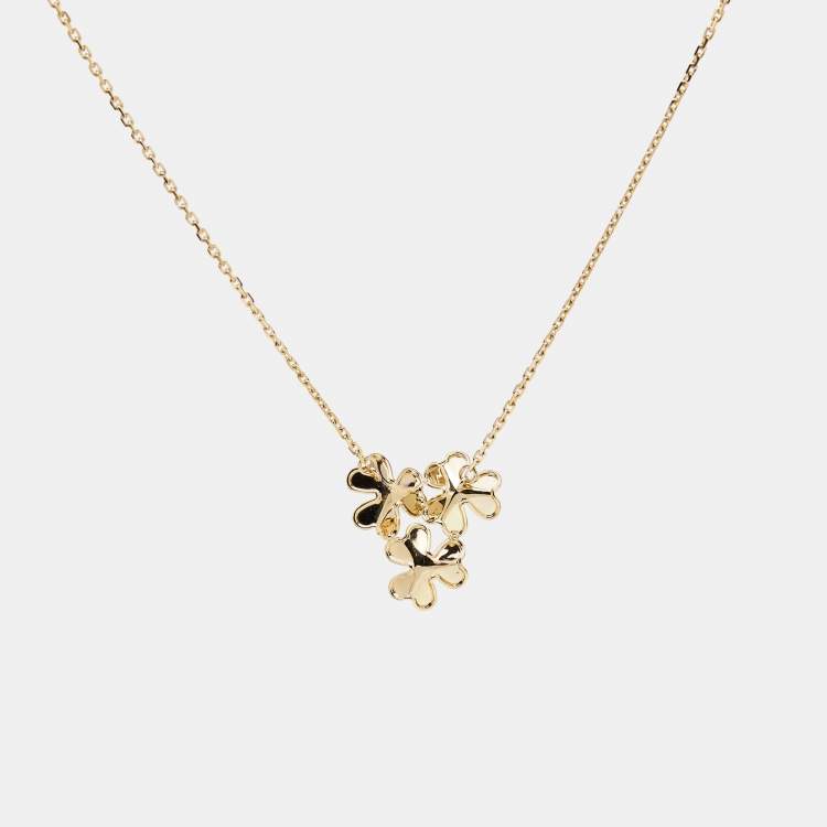 Pre Owned Van Cleef & Arpels Frivole 3 Flower Diamond 18k Yellow Gold Necklace