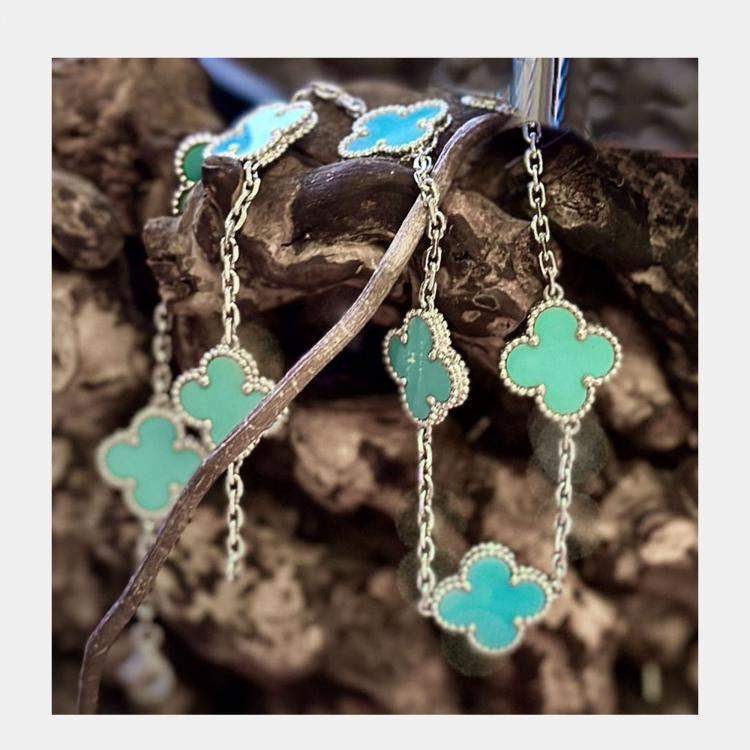 Pre Owned Van Cleef & Arpels 10-Motif Alhambra Necklace Turquoise