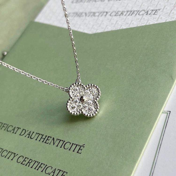 Pre Owned Van Cleef & Arpels Vintage Alhambra 18K White Gold and Diamond Necklace